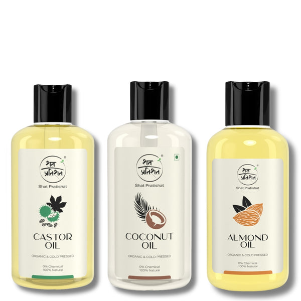 Combo of Pure Oils | Almond Oil, Coconut Oil & Castor Oil | 200 ml each - 200 ml X 3 units